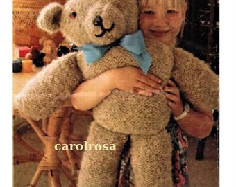 Instant PDF Download Vintage 70's Knitting Pattern for Super Soft Easy Traditional Large Teddy Bear Stuffed Plush Soft Body Toy ENGLISH