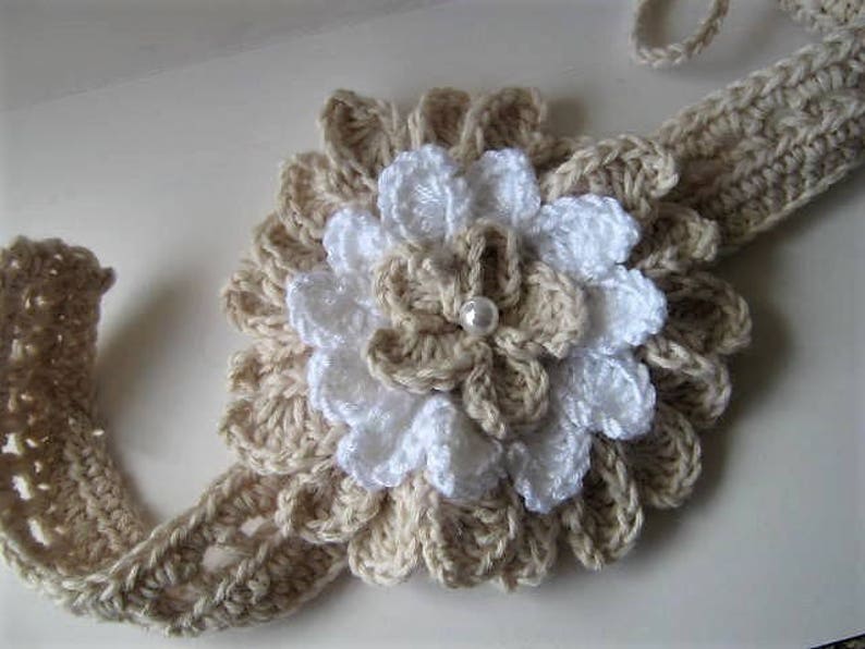 NEW DESIGN Orchid Headband and Flower Crochet Pattern Fully adjustable to suit any size Perfect for Christening image 1
