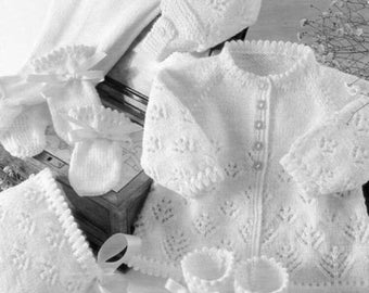 Vintage knitting PATTERN for baby jacket, leggings, booties, mitts and bonnet 16 to 22 in PDF - ENGLISH language Best price