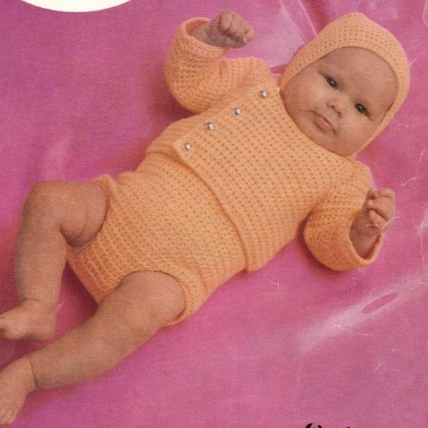 VINTAGE Baby Crochet Pattern - Sweater/Jacket, Romper, Cap/Hat - 18 and 20 inches Emailed PDF