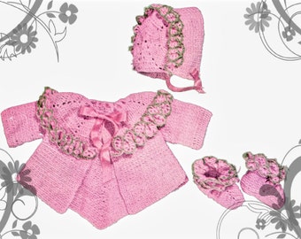 Crochet Pattern - Baby Sacque (Jacket) Bonnet and Booties - Instant download PDF