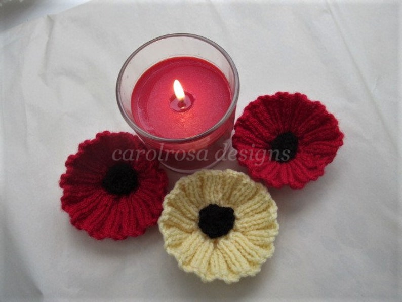 Remembrance POPPY Knitting Pattern Easy Knit Beginner DK Flower PDF Download Brooch Pin Christmas Floral Hair decoration image 1