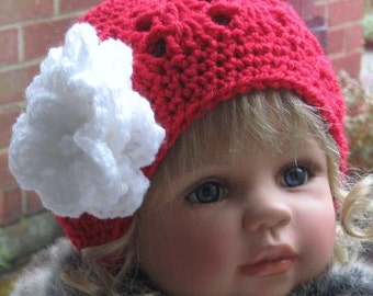 CROCHET PATTERN - Rose-Berry Cloche Hat for Baby/Child including Flower