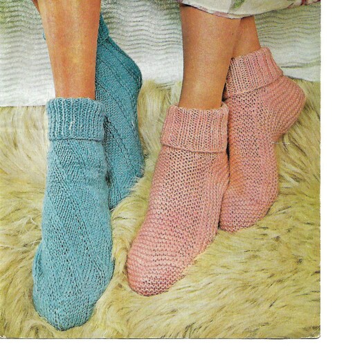 Knitting Pattern Bed Socks Easy Knit Double Knitting Pdf Etsy