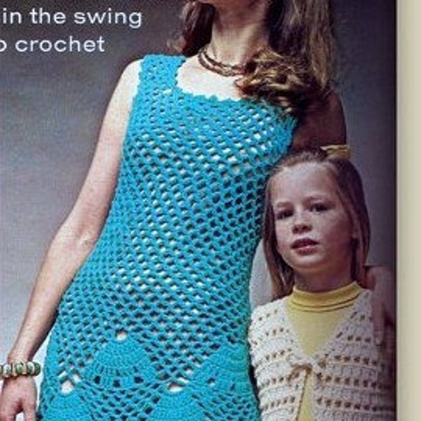 Crochet Dress Patterns - Womens Ladies Seashell Shift Dress and Girls Vest and Skirt