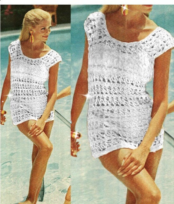 CROCHET PATTERN - Vintage 1960s Mermaid Cage Dress//Tunic Beach cover Up  PDF download
