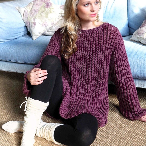 Knitting Pattern Slouchy Oversized Pullover Sweater Jumper Unisex Plus sizes Fisherman's Rib Sloppy Joe DOWNLOAD PDF Low price