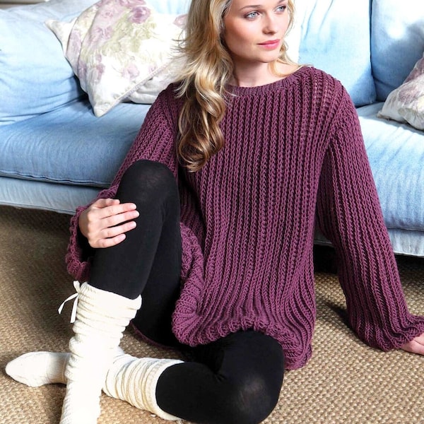 Knitting Pattern Slouchy Oversized Pullover Sweater Jumper Unisex Plus sizes Fisherman's Rib Sloppy Joe DOWNLOAD PDF Low price ENG lang