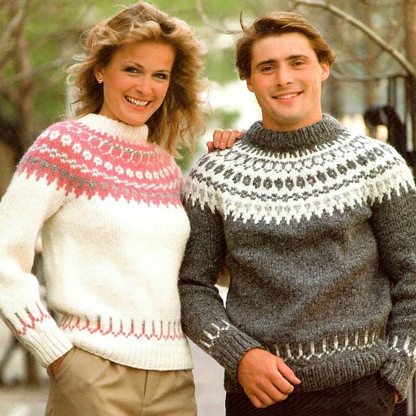 Nordic Icelandic sweaters Ladies and Mens 32 to 46 inch chest sizes - PDF INSTANT Download Fair Isle