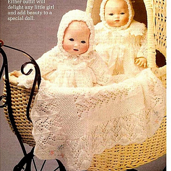 Baby doll Knitting PATTERN - 2 Full layettes Jacket, Leggings, vest, bonnet, Bootees, Shawl, Dress