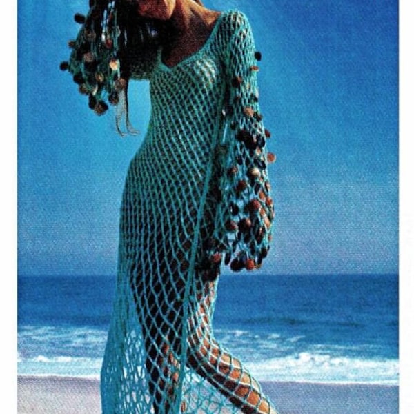 Crochet PATTERN - Elegant Beachcomber Dress - Beach/Swimwear Goddess Dress - Womens Retro Boho 32/34/36 in