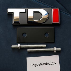 Refurbished Metal “TDI” Badge – Grille / Trunk Emblem Fits VW Golf MK4 MK6 MK7 MK8, Polo, Jetta, Passat | Chrome-Red 3D Logo