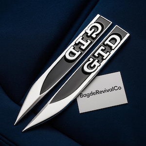 Refurbished GTD Fender Badges: Chrome & Black Metal Wing Emblems