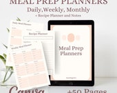 Ultimate Meal Prep Planner and Recipe Organizer | Monthly, Weekly, Daily Meal Planning + Recipe Tracker and Notes | Editable Canva Templates