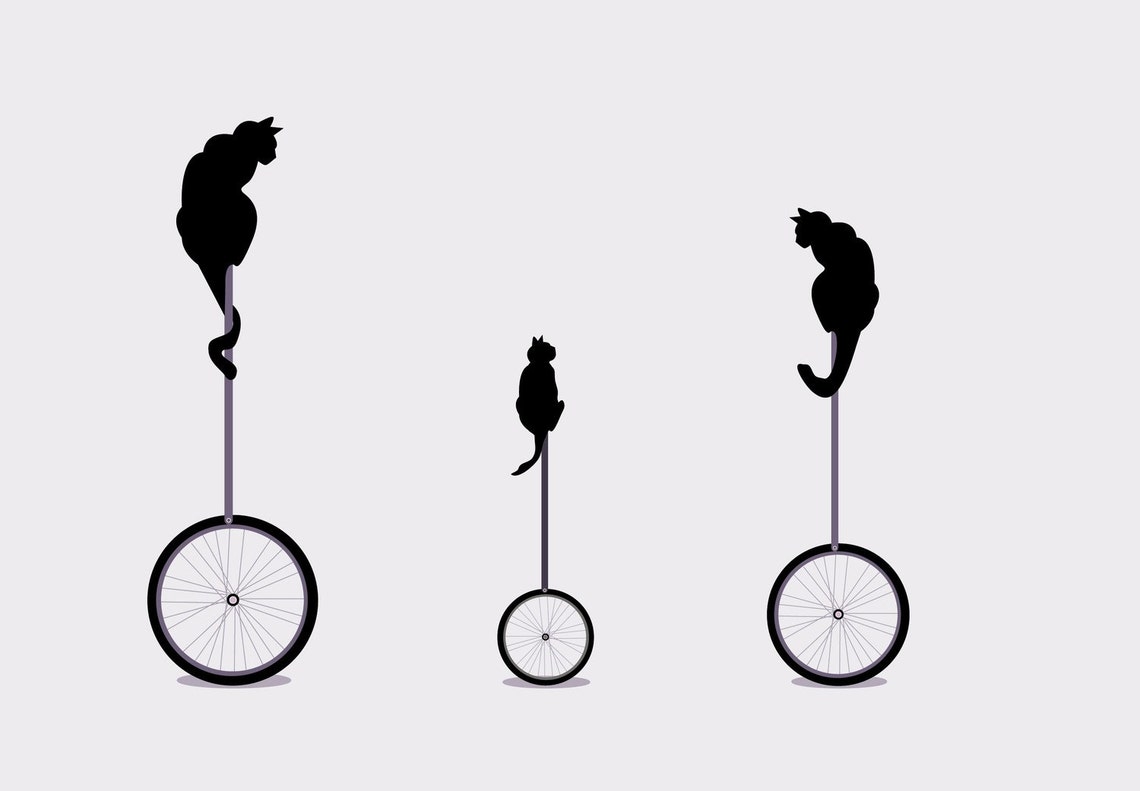 Cats on Unicycle Print Different Sizes Cat Poster Cats Etsy