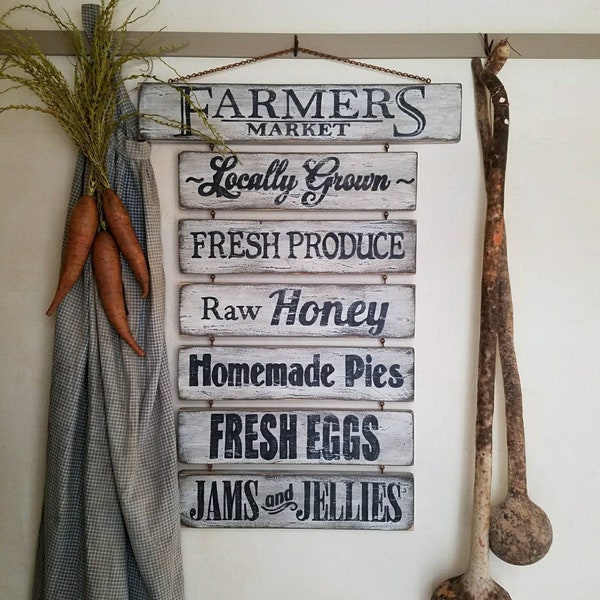 Custom Primitive Aged Farmers Market Menu Wood Sign with Rusty Chain Custom Personalized Rustic