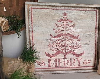 Merry Tree Christmas Wood Sign