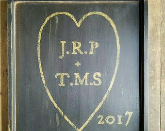 Primitive Personalized Heart and Initials Wooden Family Name Sign Custom Personalized Rustic