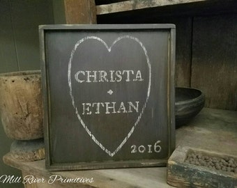 Primitive Personalized Heart Wooden Family Name Sign Custom Personalized Rustic