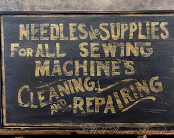 Aged Primitive Early Looking Sewing Supply Wood Sign Custom Personalized Rustic
