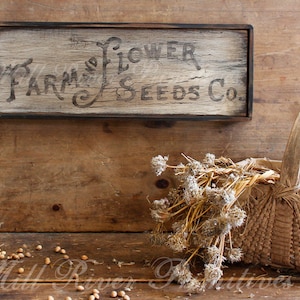 Primitive Aged Farm & Flowers Seeds Co. Wood Sign Custom Personalized Rustic