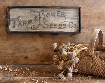 Primitive Aged Farm & Flowers Seeds Co. Wood Sign Custom Personalized Rustic