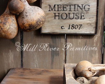 Aged Primitive Early Settlers Meeting House Wood Sign Custom Personalized Rustic