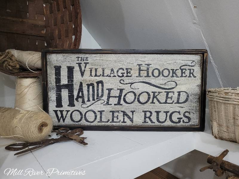 Primitive Hand Hooked Wool Rugs Wooden Sign Custom Personalized Rustic ...