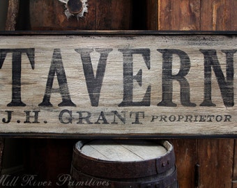 Personalized Early Antique Reproduction Primitive Wooden TAVERN Sign Custom Personalized Rustic