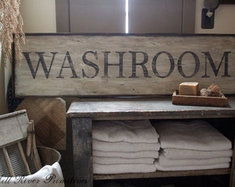 Early looking Antique Primitive WASHROOM Sign CustomPersonalized Rustic