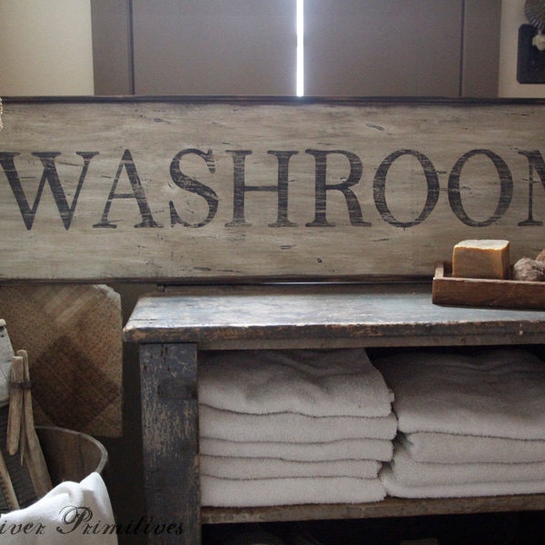 Early looking Antique Primitive WASHROOM Sign CustomPersonalized Rustic