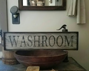 Early looking Antique Primitive WASHROOM Sign Custom Personalized Rustic