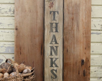 Primitive Give Thanks Thanksgiving Wooden Sign CustomPersonalized Rustic