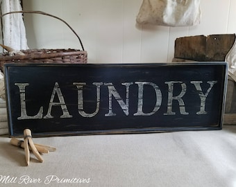 Early looking Antique Primitive Small LAUNDRY Sign Custom Personalized Rustic