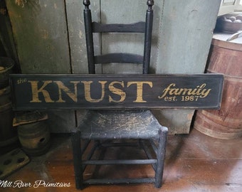 Early looking Antique Primitive Family Name and Year Wooden Sign Custom Personalized Rustic