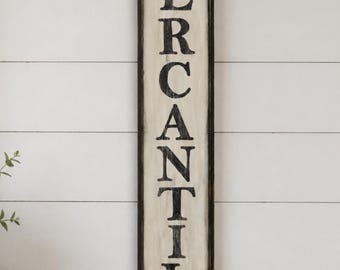 Early looking Antique Primitive Verticle MERCANTILE Wooden Sign Custom Personalized Rustic