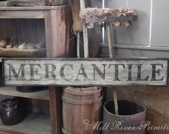 Early looking Antique Primitive MERCANTILE Wooden Sign Custom Personalized Rustic