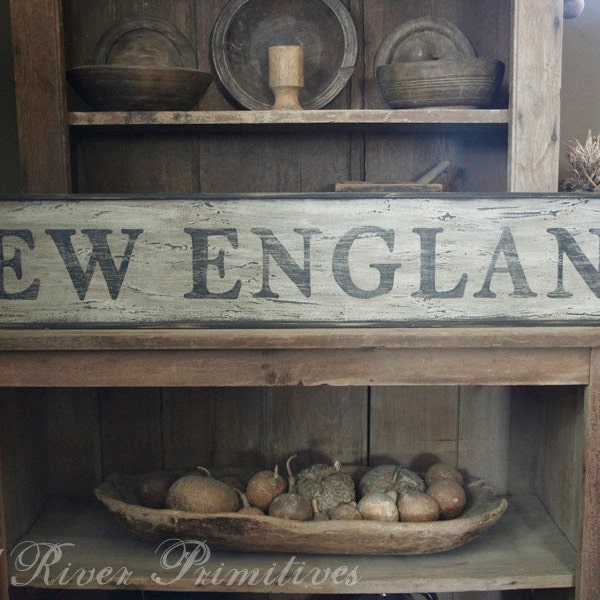 Early looking Antique Primitive NEW ENGLAND Wooden Sign Custom Personalized Rustic