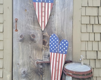 Primitive Patriotic Wooden Heart Flag, 1776 Wood Sign 4th of July, Independence Day, USA