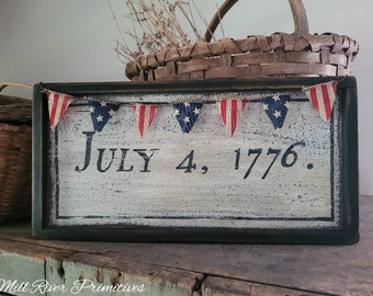 Primitive Patriotic July 4th, 1776 Wood Sign 4th of July, Independence Day, USA Custom Personalized Rustic