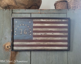 Bennington 76 Flag Wooden Hand Painted Sign 1776