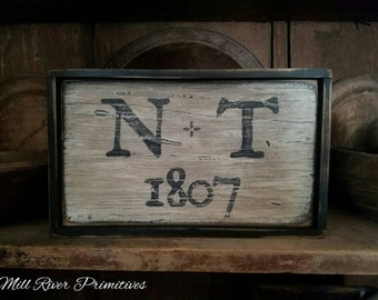 Primitive Personalized Initials and Year Wooden Family Name Sign Custom Personalized Rustic