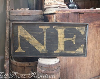 Small Reproduction 18th c New England 'NE' Colonial Wooden Sign Custom Personalized Rustic