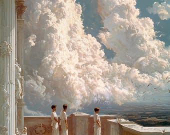 Palace in the Clouds – Classical Academic Fantasy Concept Art Print, Renaissance Clouds Floating Castle Wall Decor