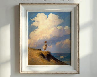 Digital Art Print | Neoclassical & Romantic Seascape | Little Girl Contemplating the Horizon | Dreamy Concept Art | Instant Download