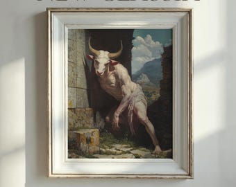 Digital Art Print | Mythological Minotaur Guardian Artwork | Labyrinth Beast in Dark Fantasy | Mythical Creature Portrait | Instant Download