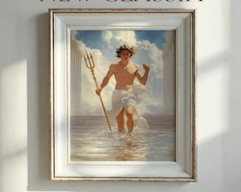 Digital Art Print | Mythological Poseidon Artwork | Romantic & Classic Painting | Greek-Roman Deity | Majestic Sea God | Instant Download