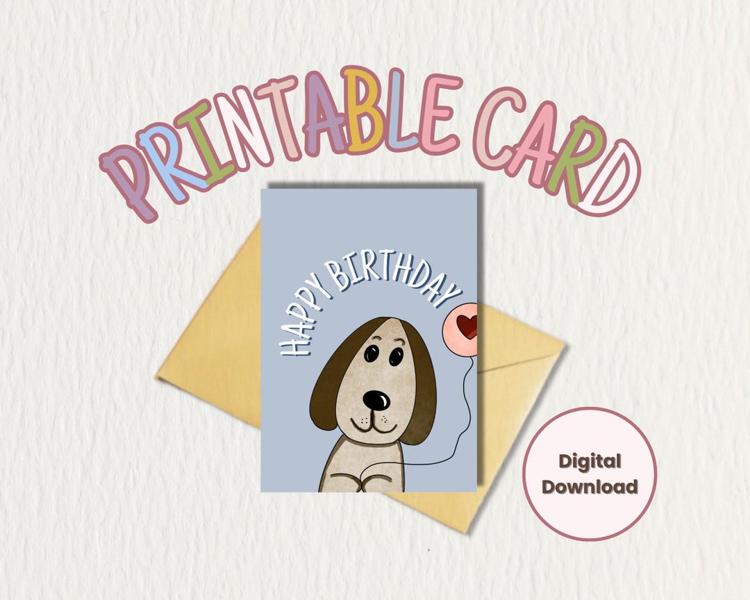 Print at Home Birthday Card - "cute Puppy Dog Happy Birthday Card With ...