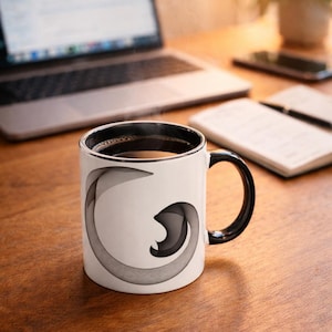 Taza de café con diseño de serpiente en blanco y negro, arte gótico minimalista, cerámica de 325 ml (11 oz).