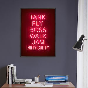 Bold Neon Hip Hop Wall Art, Tank Fly Boss Walk Jam Print, Retro Urban Slang Wall Art, Hip Hop Inspired Quote, Framed or Unframed Gift